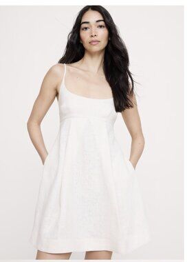 Linen Strappy Empire-Waist Mini Dress - Cream White color